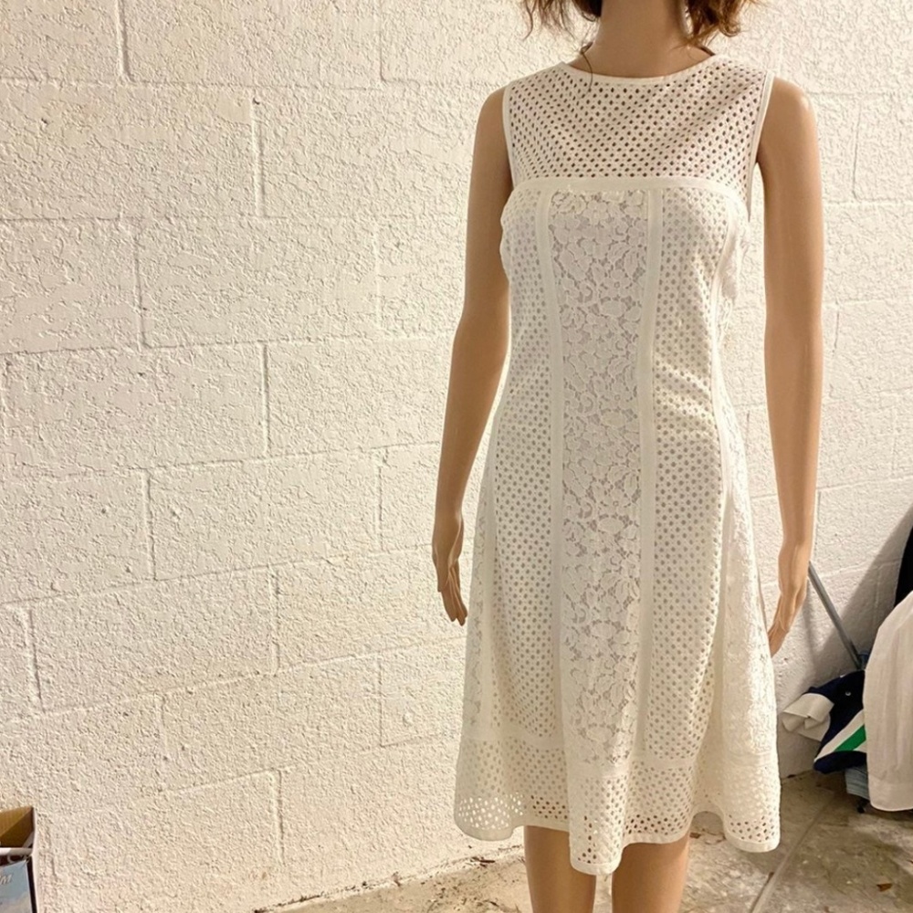 Lauren Ralph Lauren White Eyelet and Lace Sleeveless Fit and Flare Dress